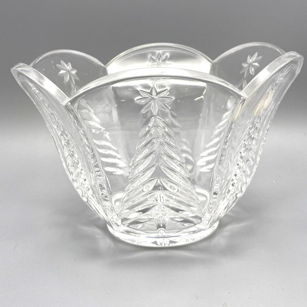 24% Lead Crystal Art Czech Bohemian Glass Bowl Christmas Tree‎ Nuts Candy Dish